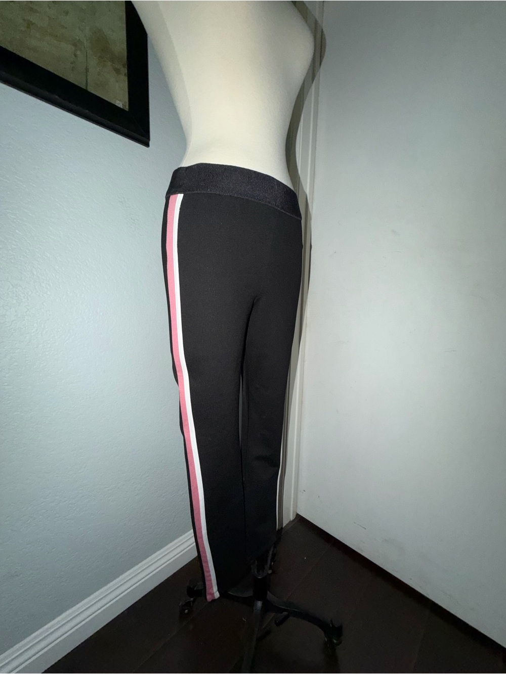 Zara Black Leggings with Pink and White Side Stripes